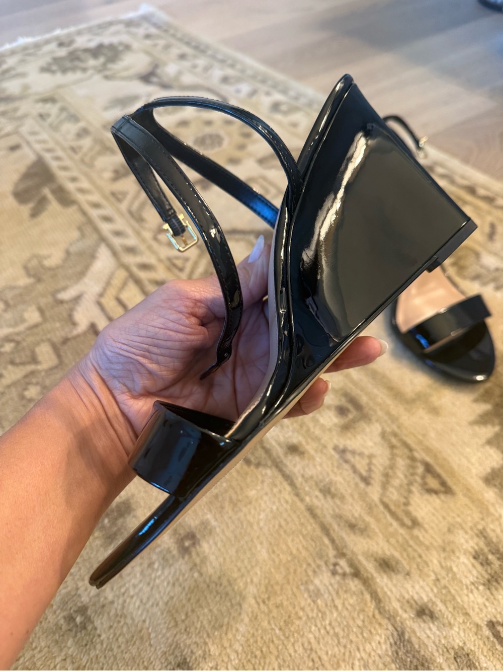 NWT Black Patent Leather Wedge Sandals with Ankle Strap - size 11 - Picture 2 of 4